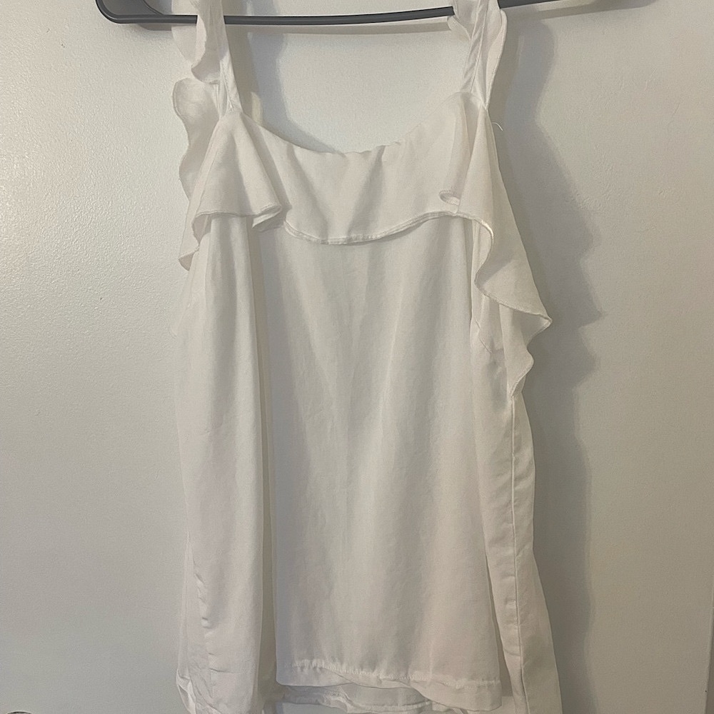 Dressy White Ruffle Tank Top Size M